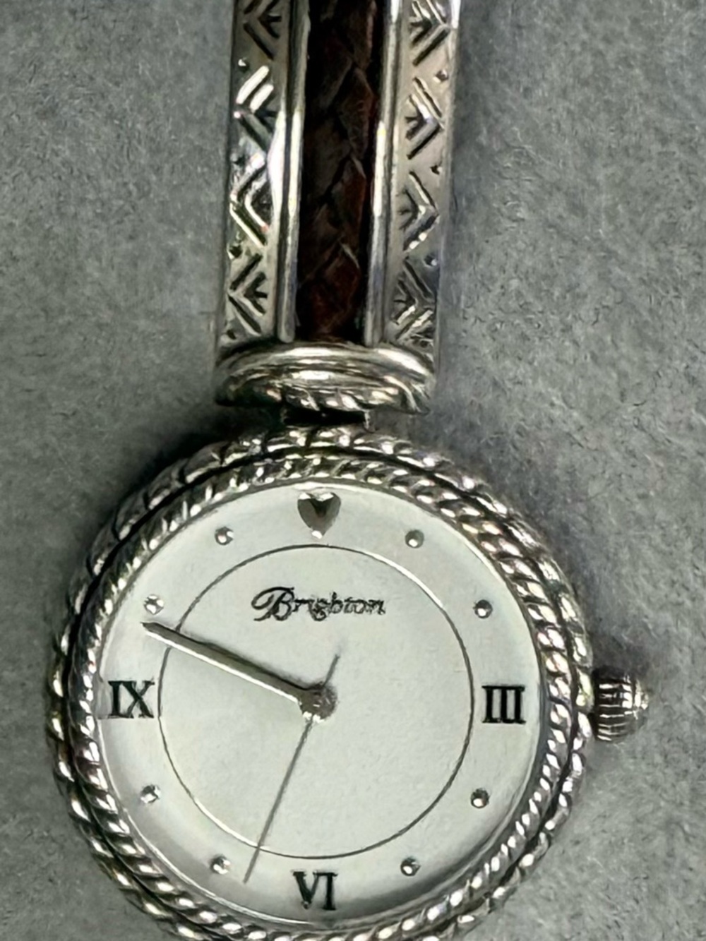 Brighton Watch Capistrano Silver Toned Brown Leather Braided Inlay Southwestern - Picture 9 of 15